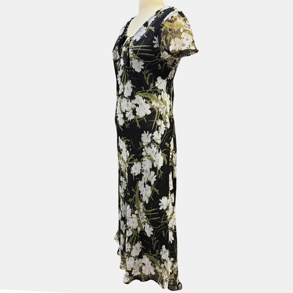 Vintage CDC 10P Black Floral Print Maxi Sheath Dress Spring Whimsygoth Coquette